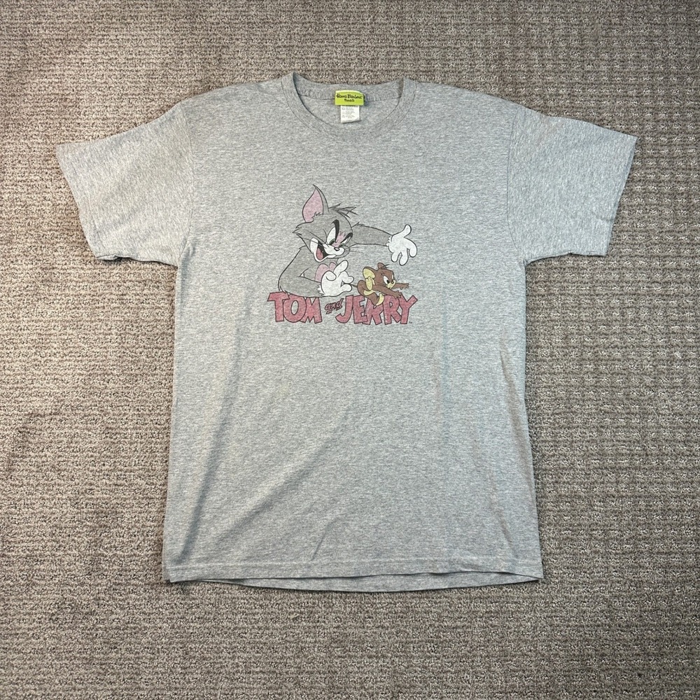 Hanna-Barbera Tom and Jerry Graphic T-Shirt Mens Large Gray Short Sleeve Tee